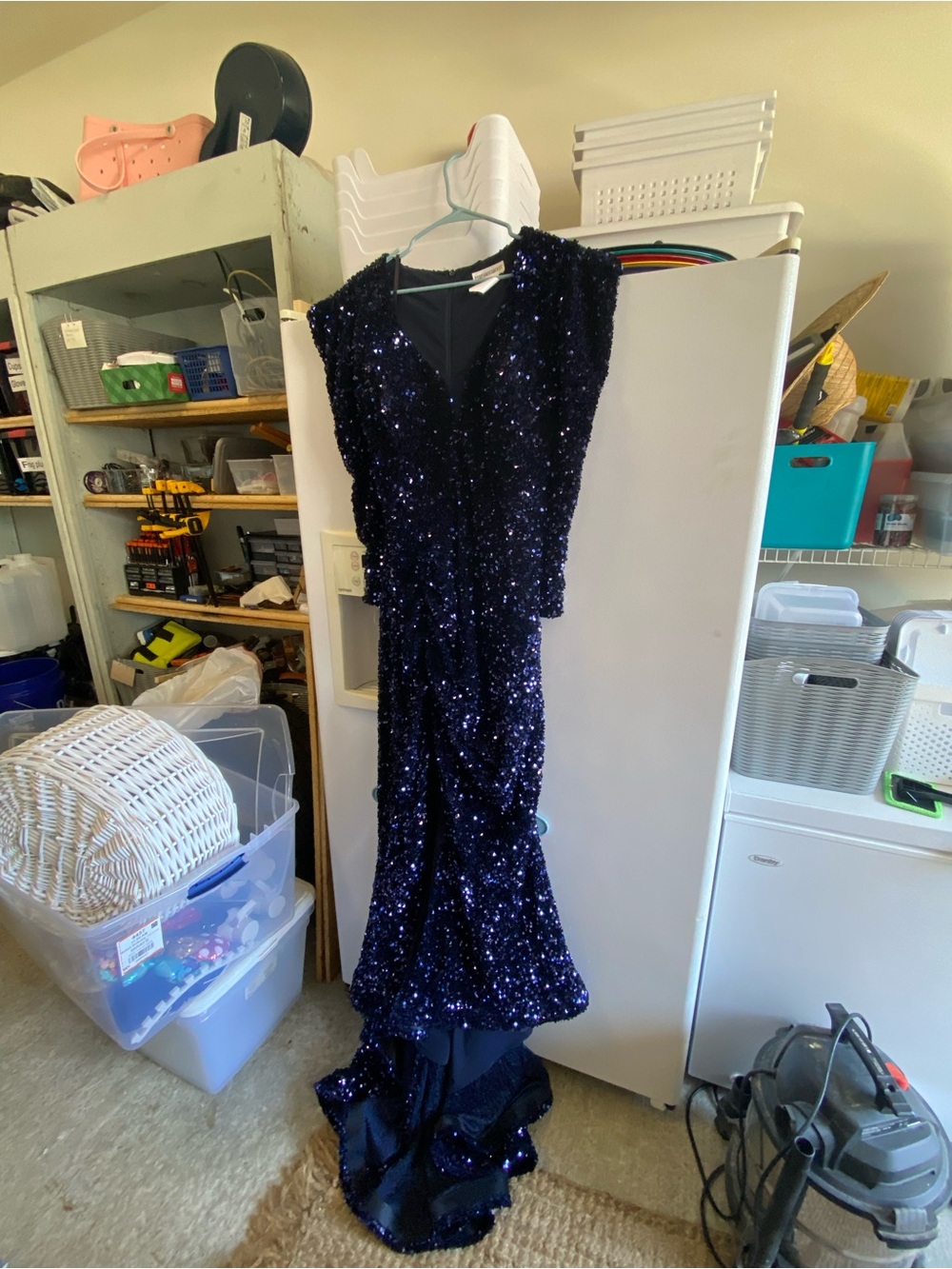 Portia and Scarlett Navy Sequin V-Neck Prom Gown
